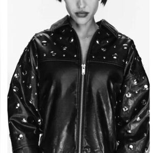 Zara Black Leather Jacket with Silver Studs